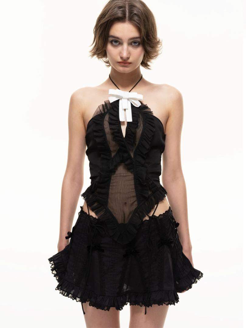 NoDress ブラック スカート リボン レース サイズL