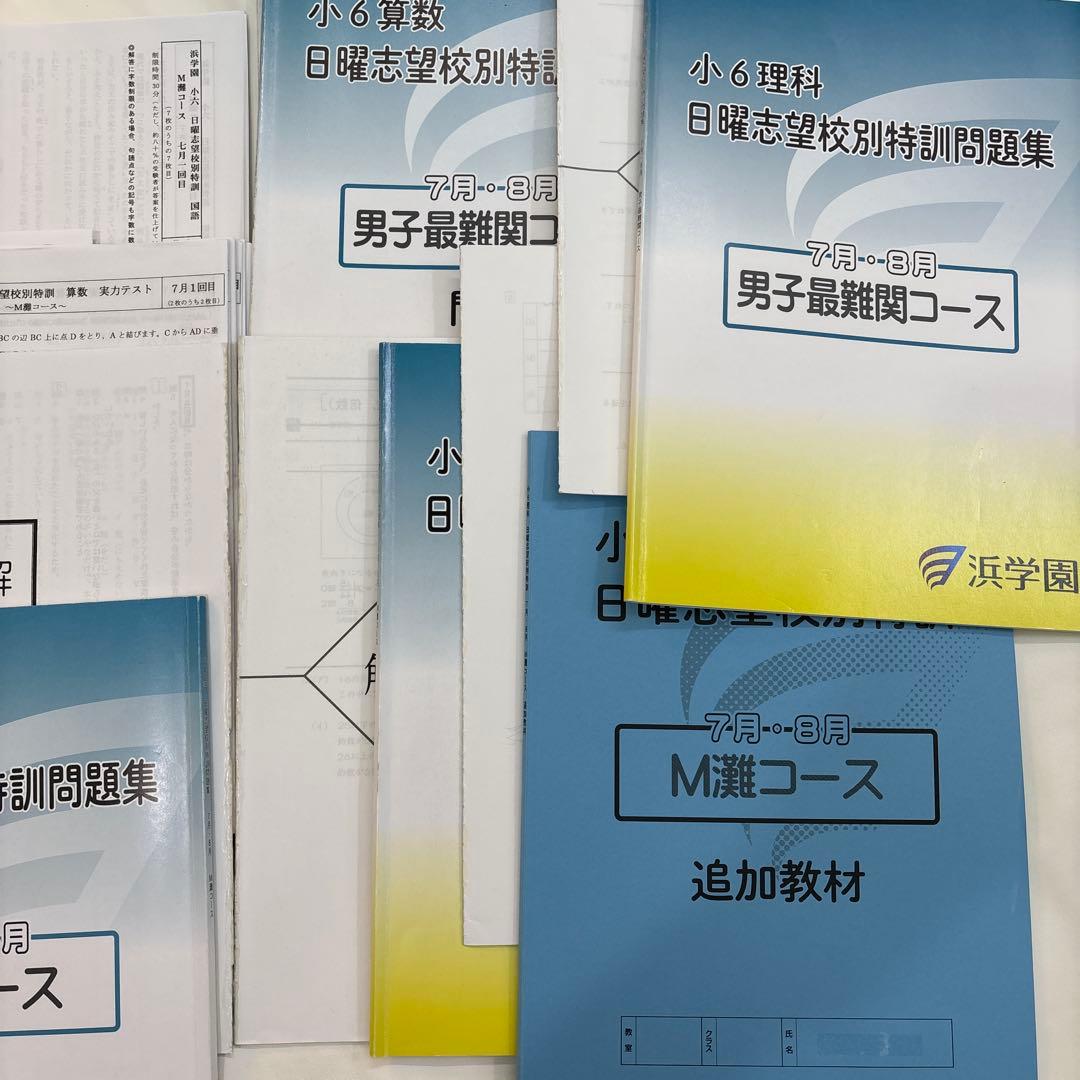 浜学園　2024年度　小6 日曜志望校別特訓　7、8月　算国理　復習テスト付き