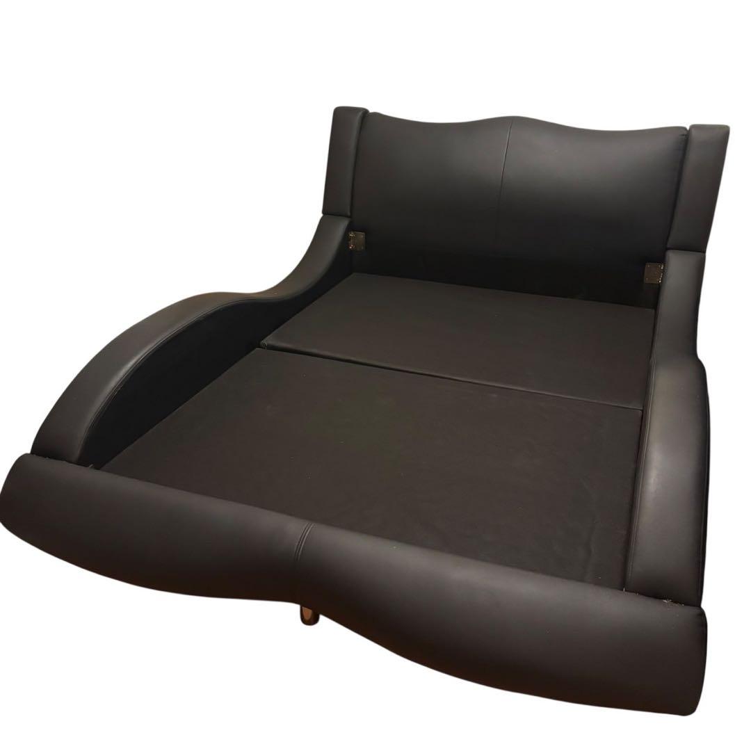 限定配送 ワイド ダブルベッド フレーム レザー 高級感 モダンブラック 羽 F