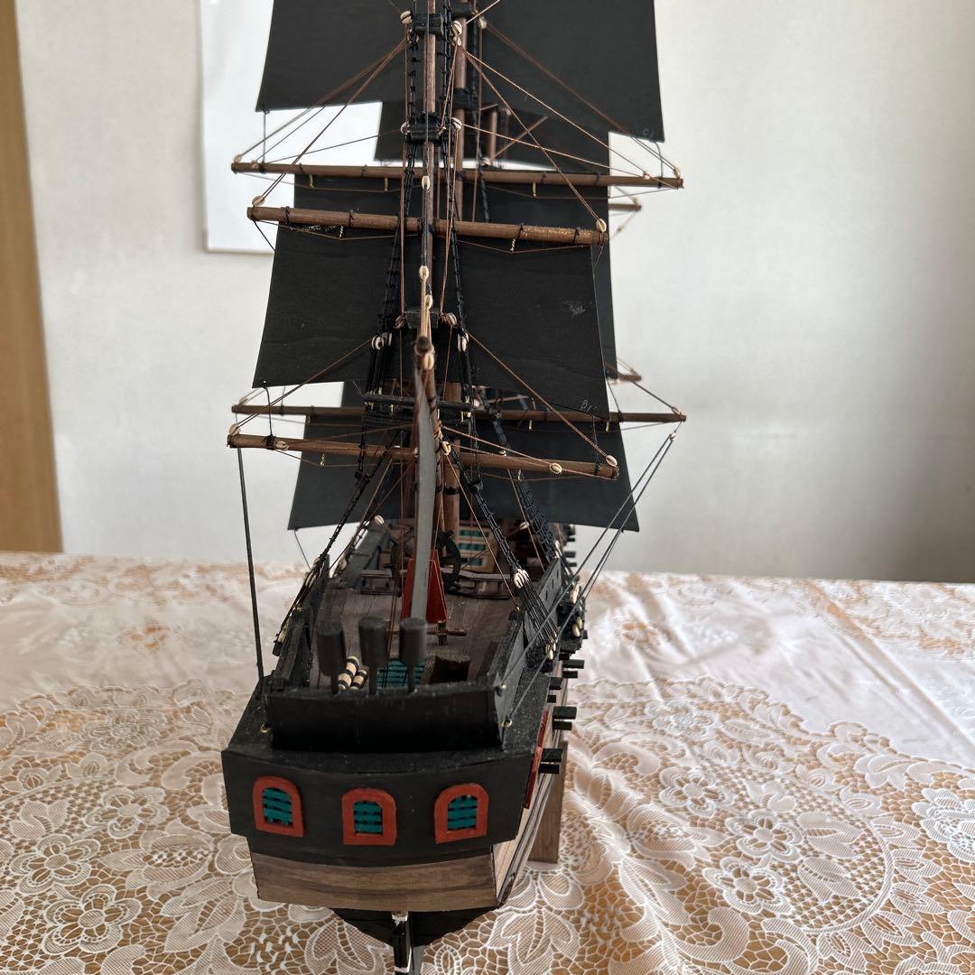 木製帆船模型 船台付き (帆船part2-U) (全てハンドメイド)