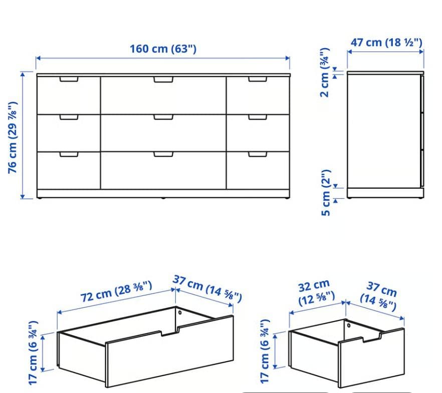 IKEA NORDLI ホワイト木製チェスト 9引き出し