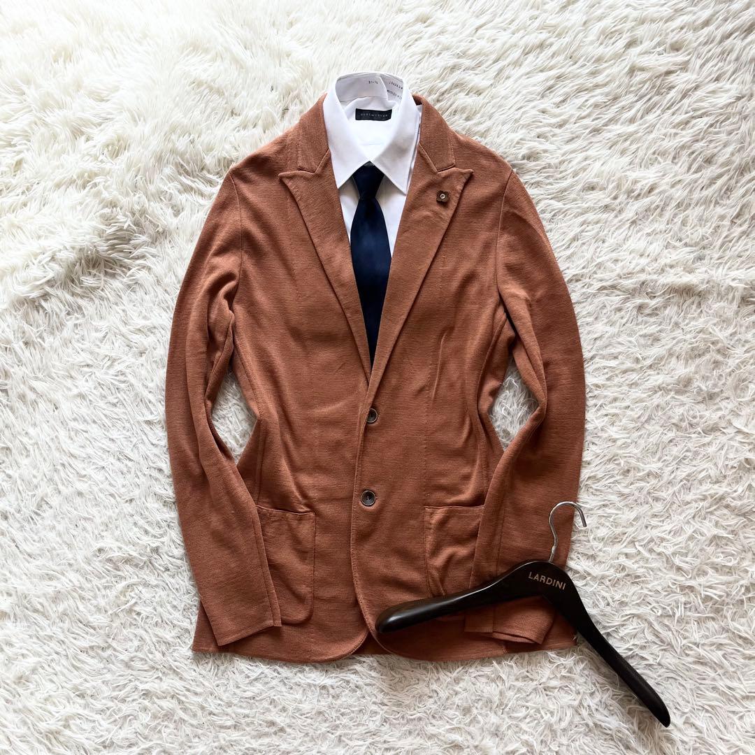 <美品>LARDINI オレンジ コットン ニットジャケット サイズＭ