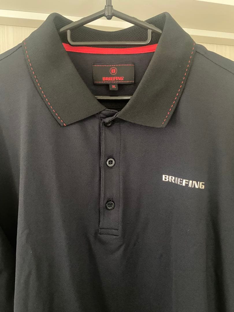 【美品】ブリーフィング ゴルフ 長袖ポロシャツ ブラック XL メタリックロゴ