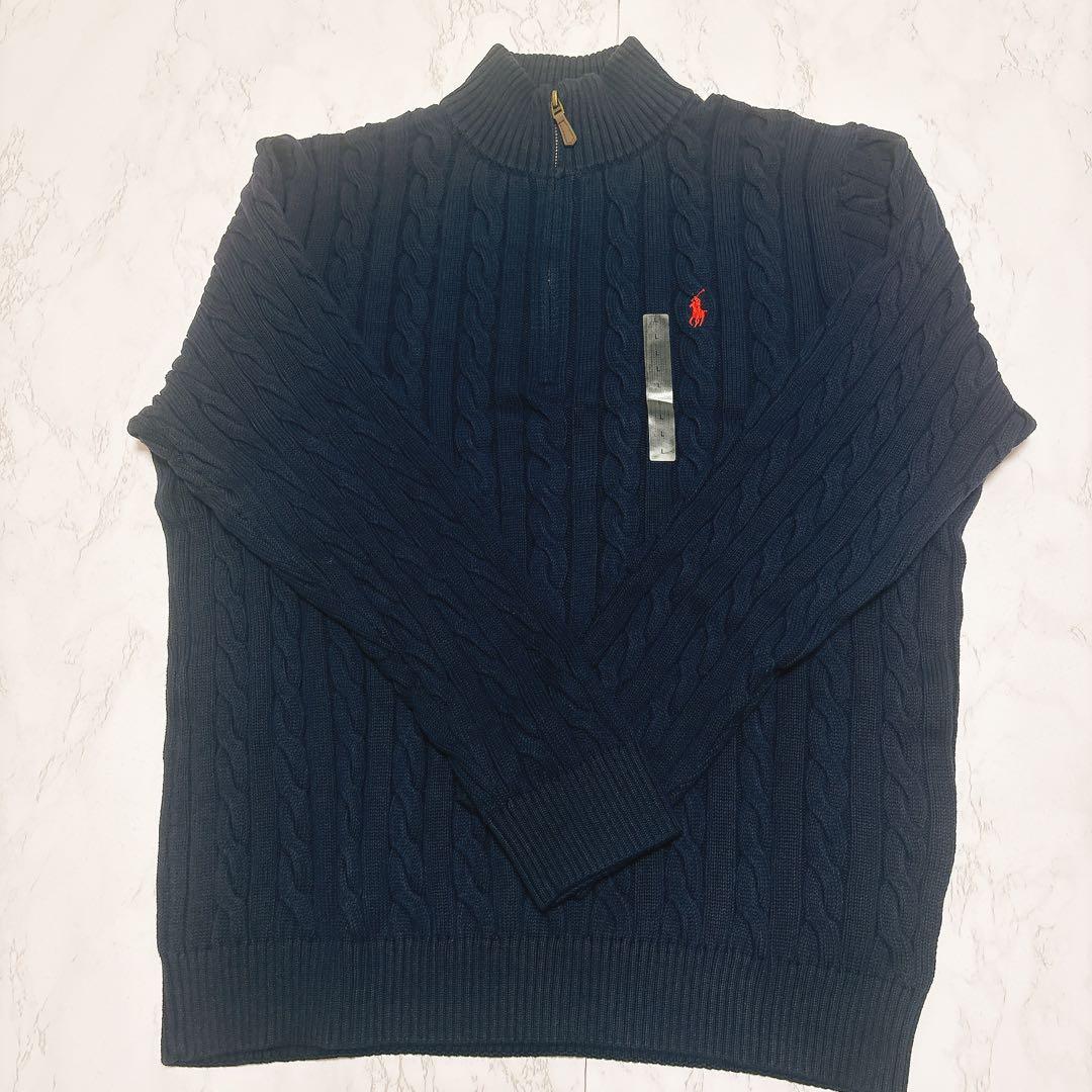 【新品未使用】POLO ラルフローレン メンズ ハーフジップ ネイビー Lサイズ