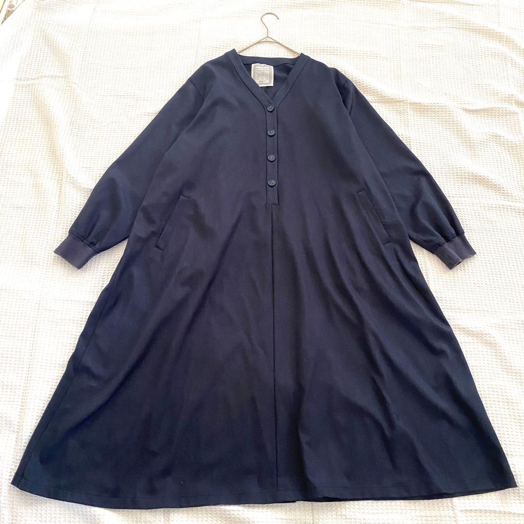 BEARDSLEYチンツワンピース ロングワンピース ゆったり ネイビー