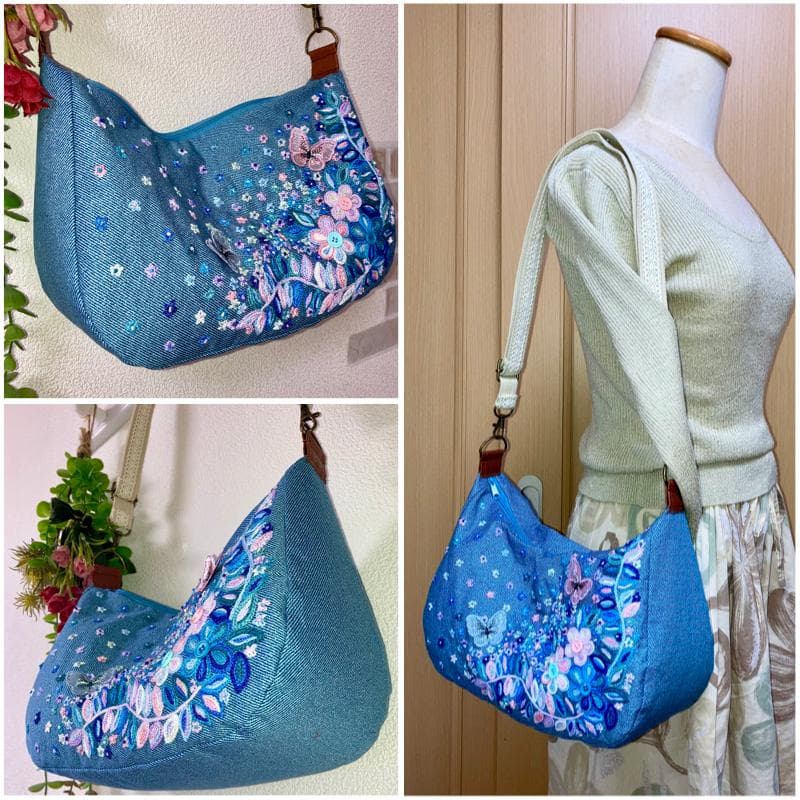 在庫一掃セール！新作！お出掛けショルダートートバッグ☆2WAY☆手刺繍