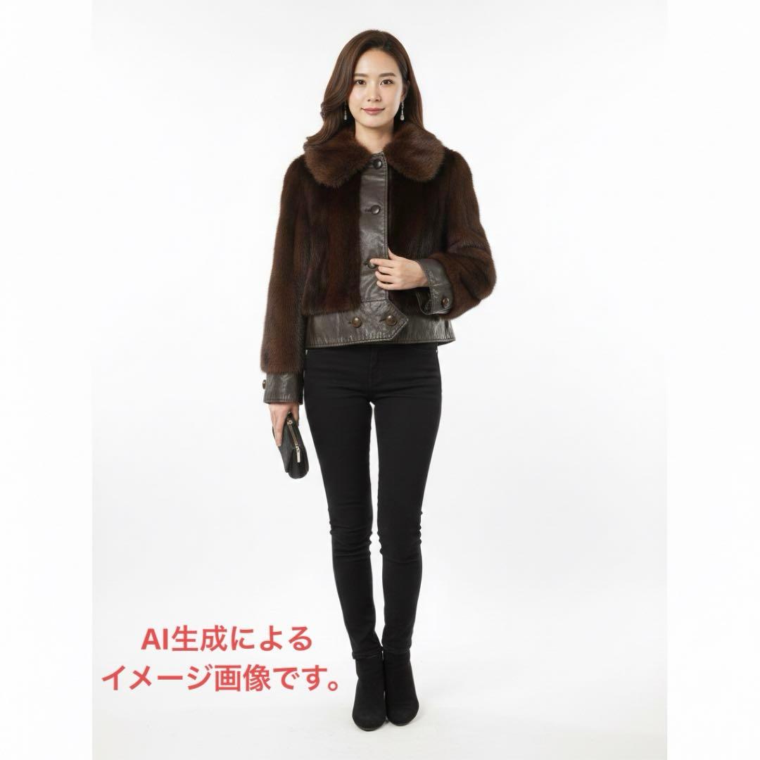 【本革×リアルミンクファー】 ジャケット M相当 濃茶 刺し毛＆密度◎ ショート