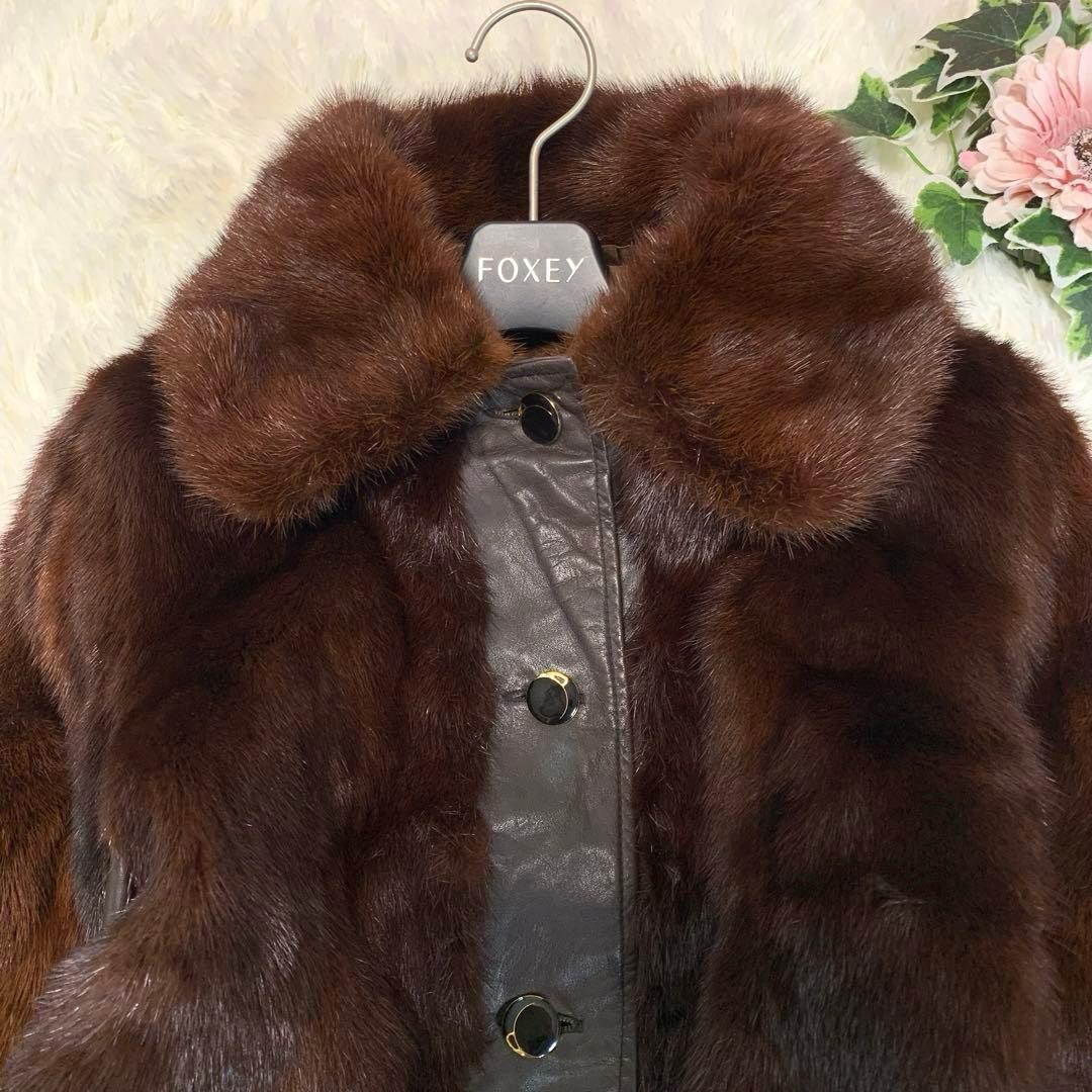 【本革×リアルミンクファー】 ジャケット M相当 濃茶 刺し毛＆密度◎ ショート