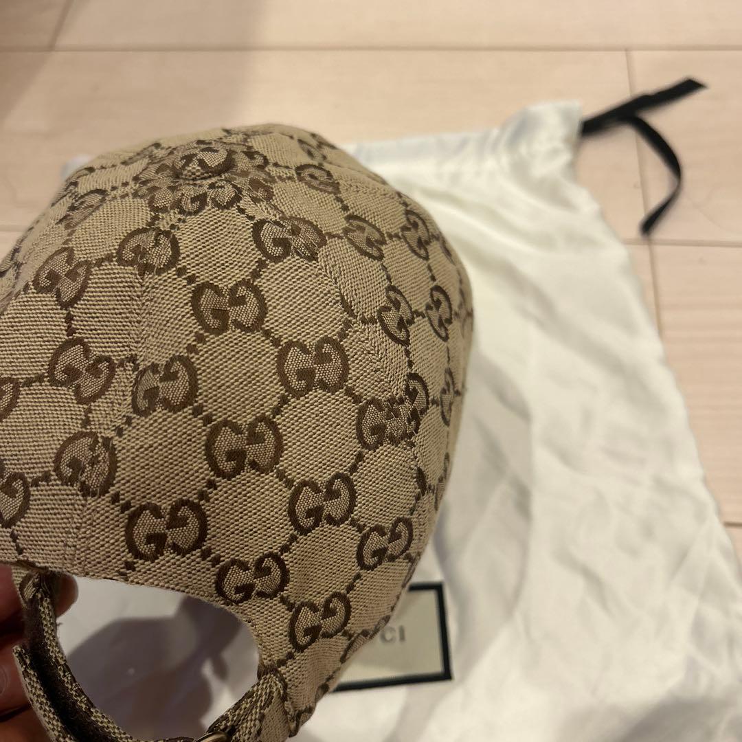 GUCCI ベースボールキャップ　GG柄レザーロゴワッペン　sizeL