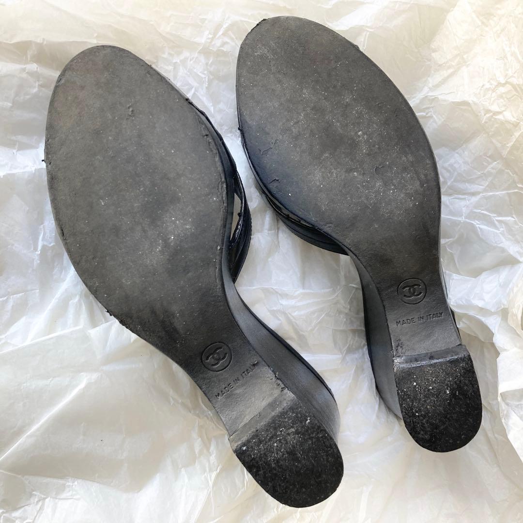 CHANEL/シャネル■ウェッジソール ミュール サンダル ココマーク■黒 36