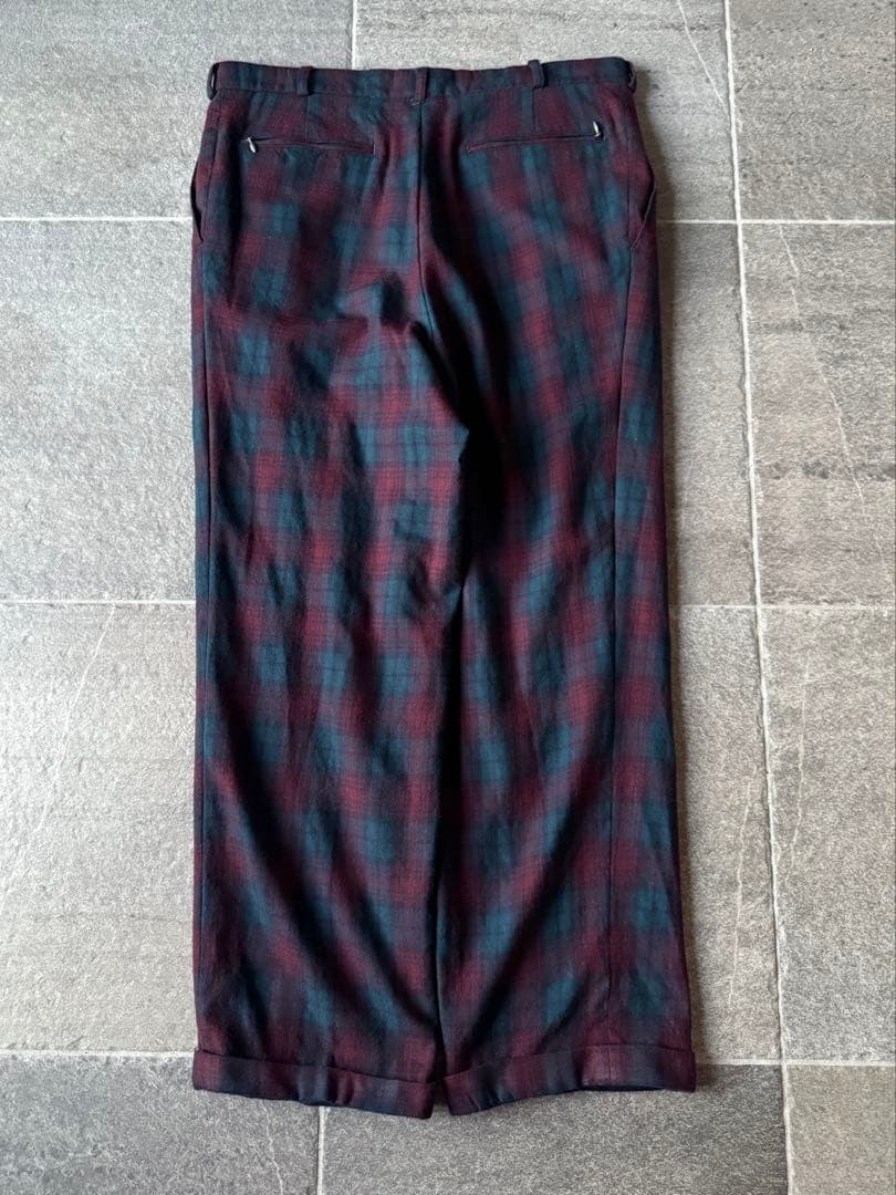 80s チェック ウールスラックス \"ボルドー×ダークグリーン\" W34