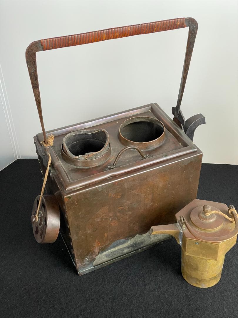 時代物 銅製 籐巻提手 酒燗器 燗銅壷 野燗炉 銅壺 薬燗壷 急須 骨董 古美術