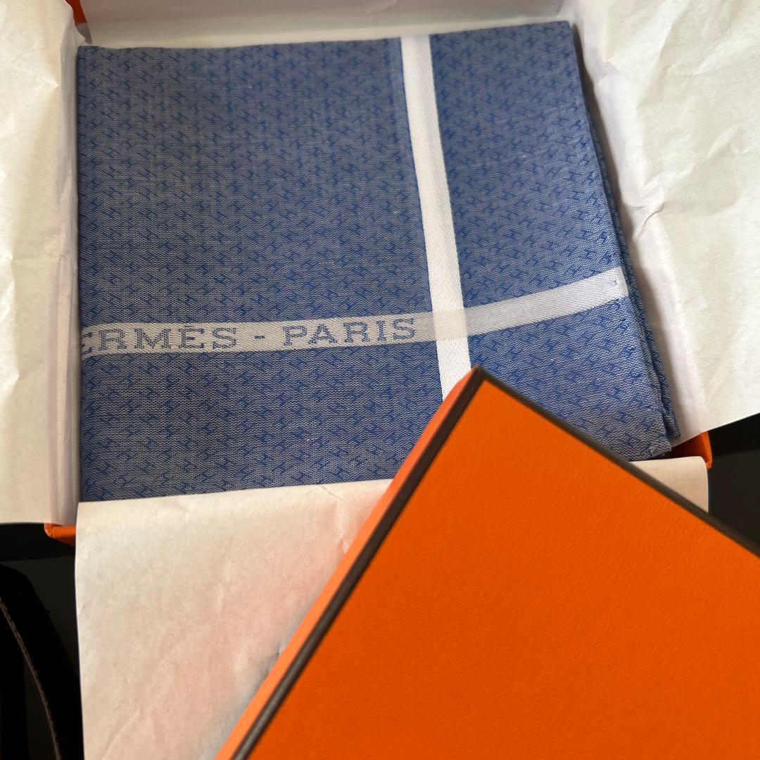 HERMES ブルーハンカチ HERMS-PARIS 新品