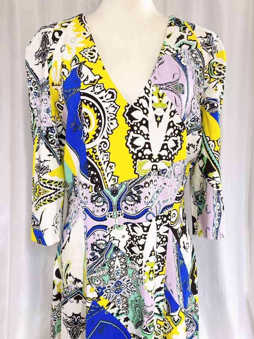 美品 ETRO エトロ 大きいサイズ 総柄 ペイズリー 膝下ワンピース