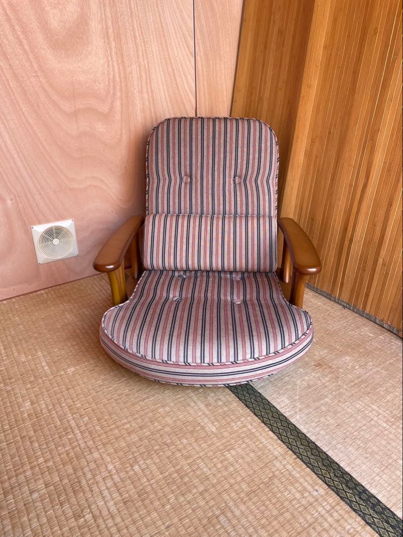 美品　中居木工　ストライプデザイン　木製座椅子