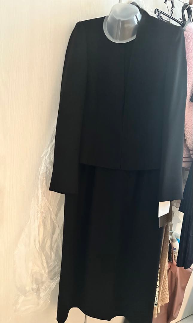 【喪服礼服】スタンドネックジャケット ウエストゴムワンピース ブラックフォーマル