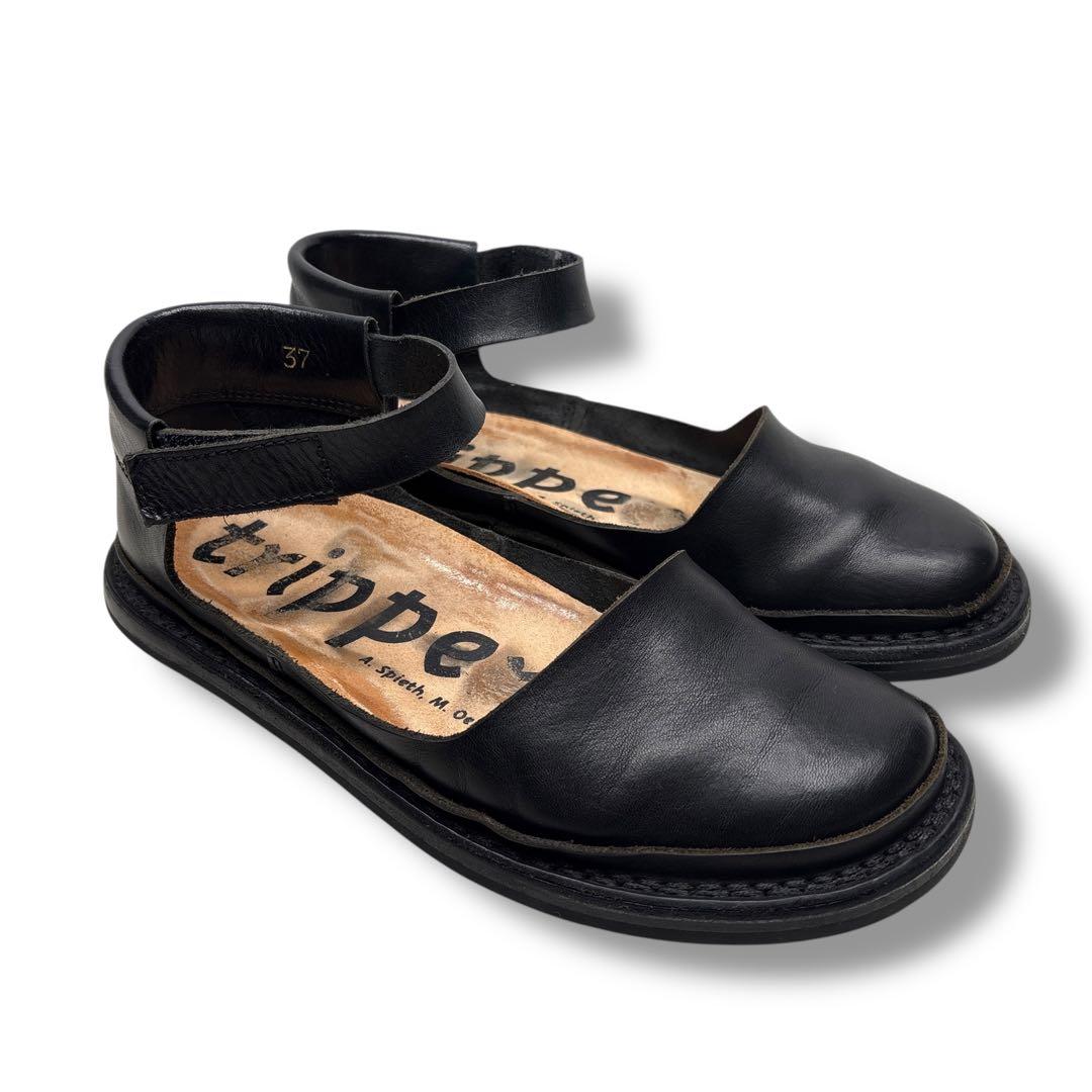 美品■trippen 【23.5】FRINGE アンクルストラップ サンダル 黒