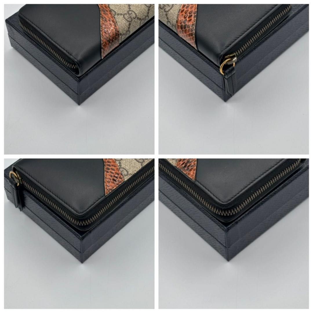 入手困難品 希少 グッチ 長財布 ラウンドファスナー ジップ GG柄 パイソン