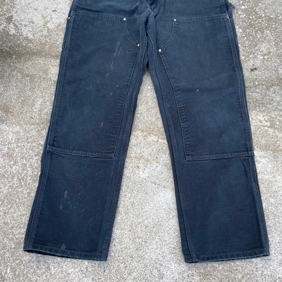 希少　usa製 カーハートダブルニー　B01BRK 36✖️32 ブラック　黒