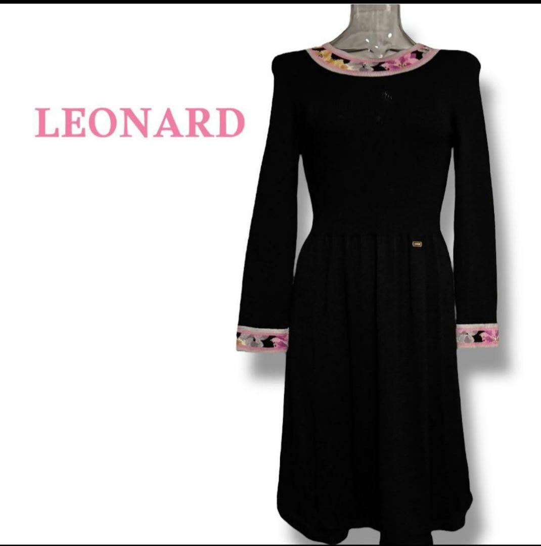 美品　LEONARD＊カミシヤ、シルク混 の上質な膝丈ワンピース