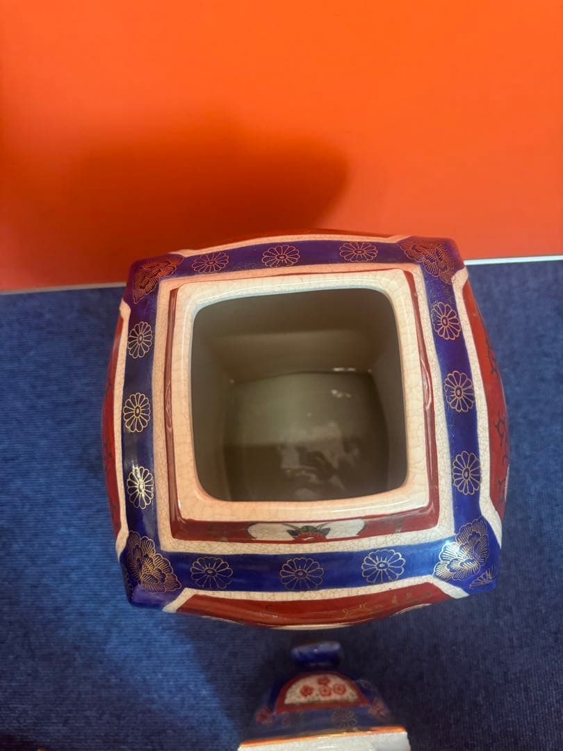 1862 薩摩焼　花鳥図　沈香壺　飾壺　高38cm  時代物