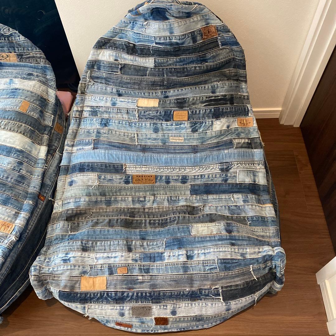 デニム生地　ビーズクッション　2つセット　ソファー　パッチワーク