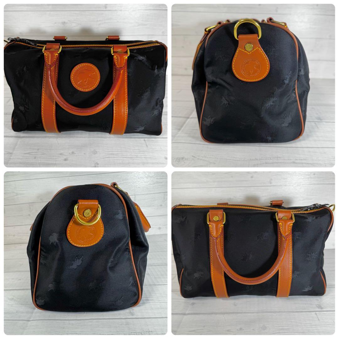 【美品】ハンティングワールド　ミニボストンバッグ　レザー　ナイロン　ロゴ　黒