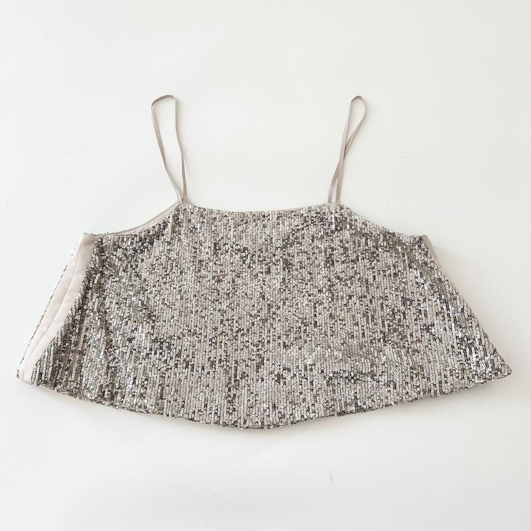 美品 イウエンマトフ スパンコール キャミソール トップス シルバー