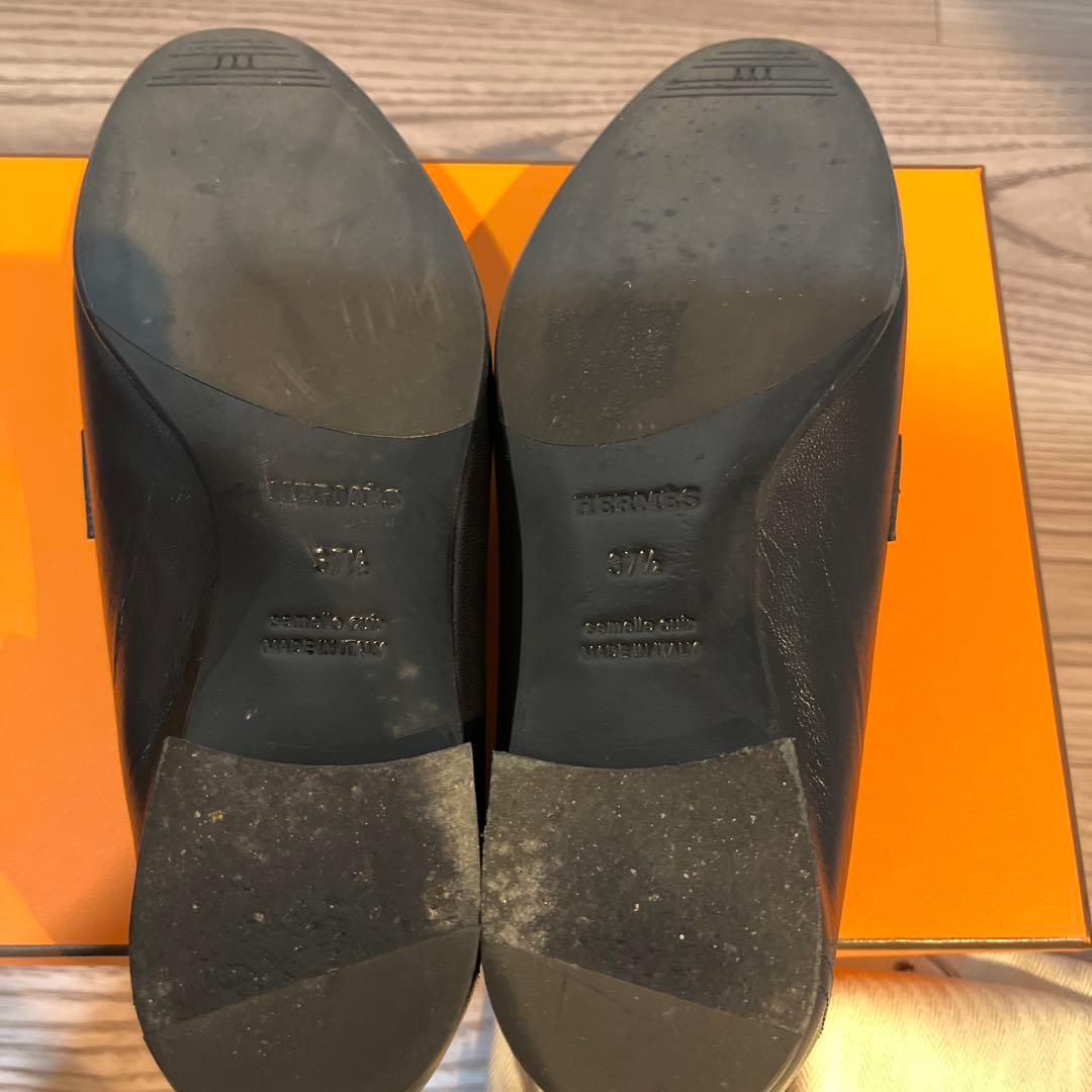 【ありがと】エルメス モカシンパリ 黒 シルバー　37.5