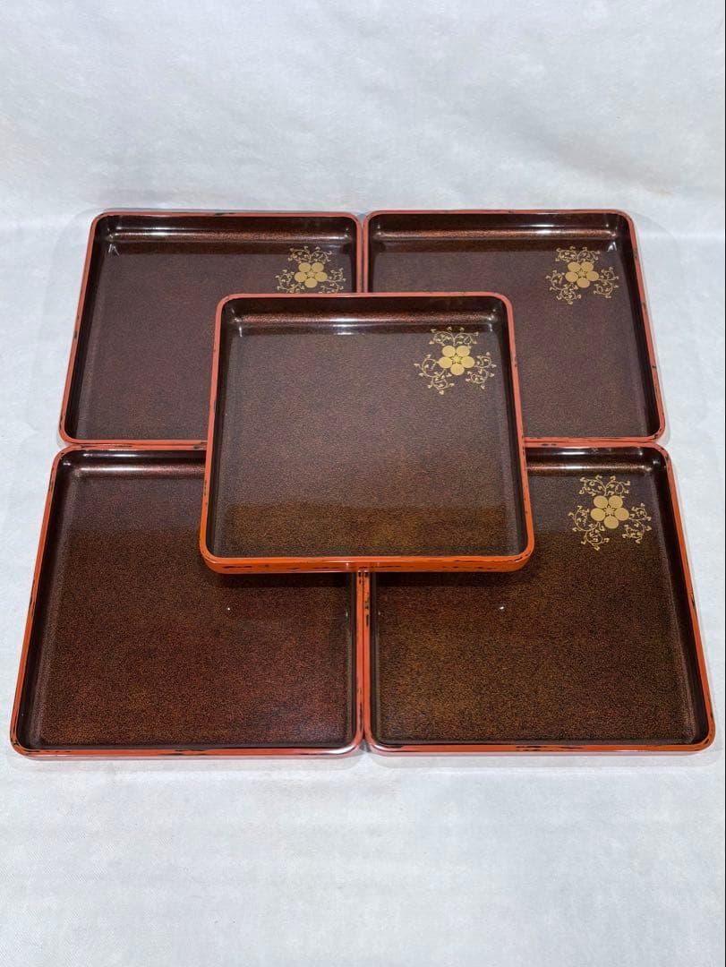 根来塗 内梨地蒔絵付　懐石膳五客　美品　茶道具　懐石道具　送料込