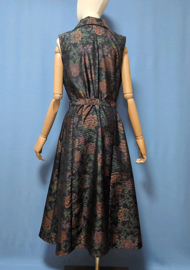 着物リメイク　やや難あり　大島紬ショールカラージレワンピース　L〜XL