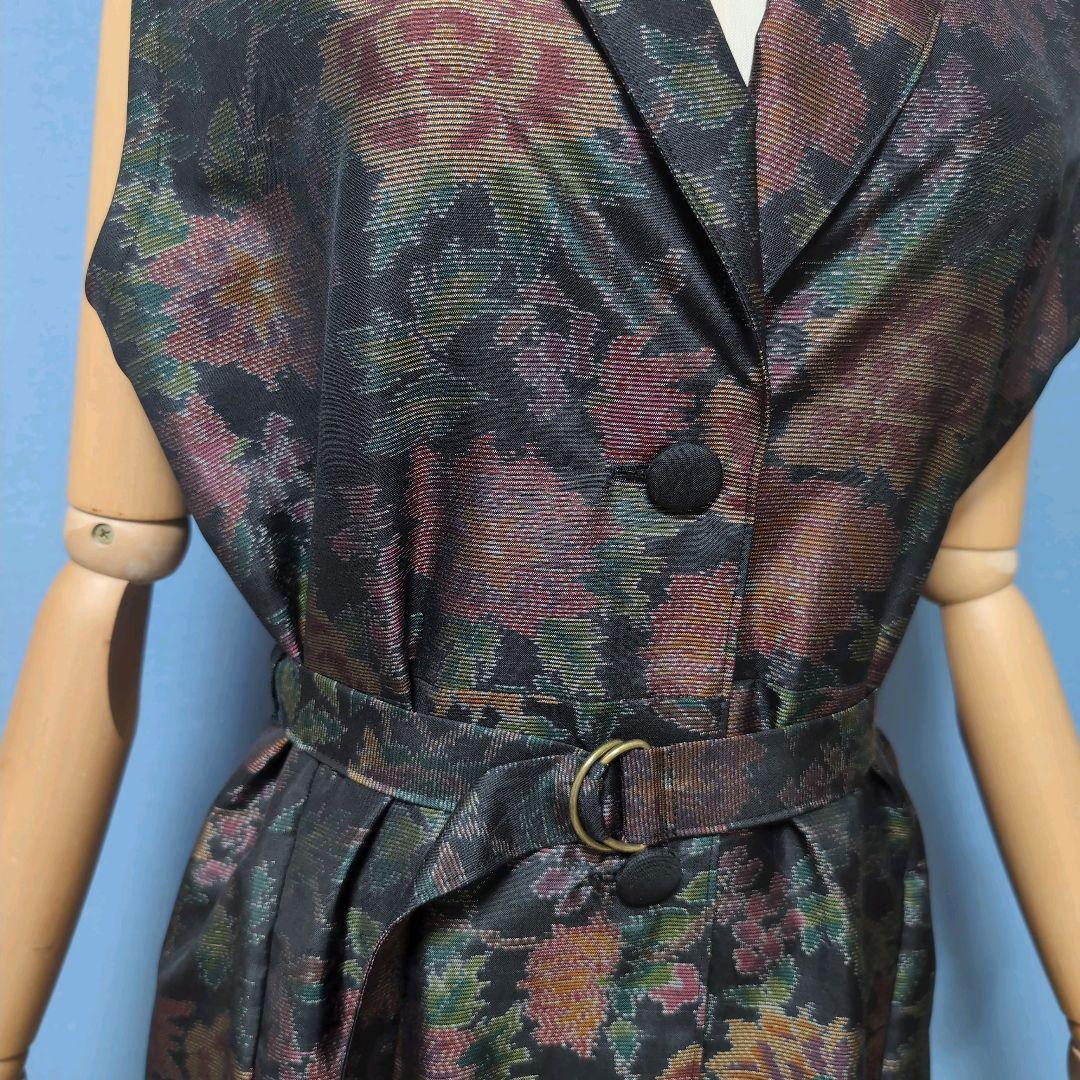 着物リメイク　やや難あり　大島紬ショールカラージレワンピース　L〜XL