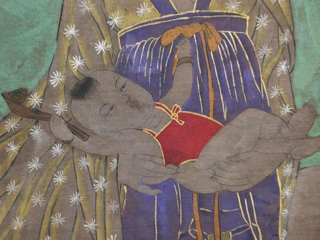 中国古美術・純手描き・吴道子人物画芯・觀音画像167x86cm・書画・絹本・仏像