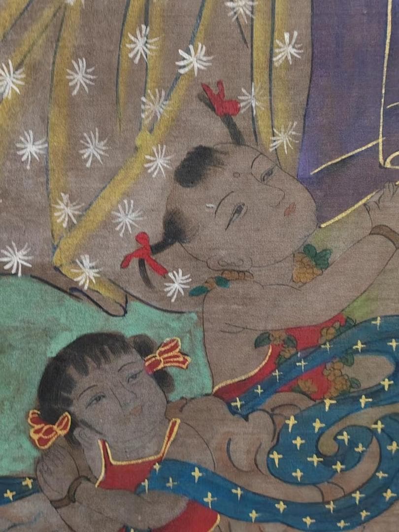 中国古美術・純手描き・吴道子人物画芯・觀音画像167x86cm・書画・絹本・仏像