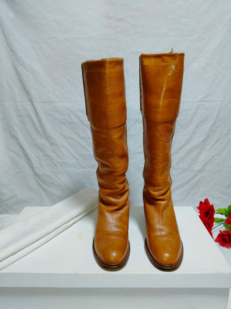 クロエ CHLOE キャメル レザー ロングブーツ ヒール 39