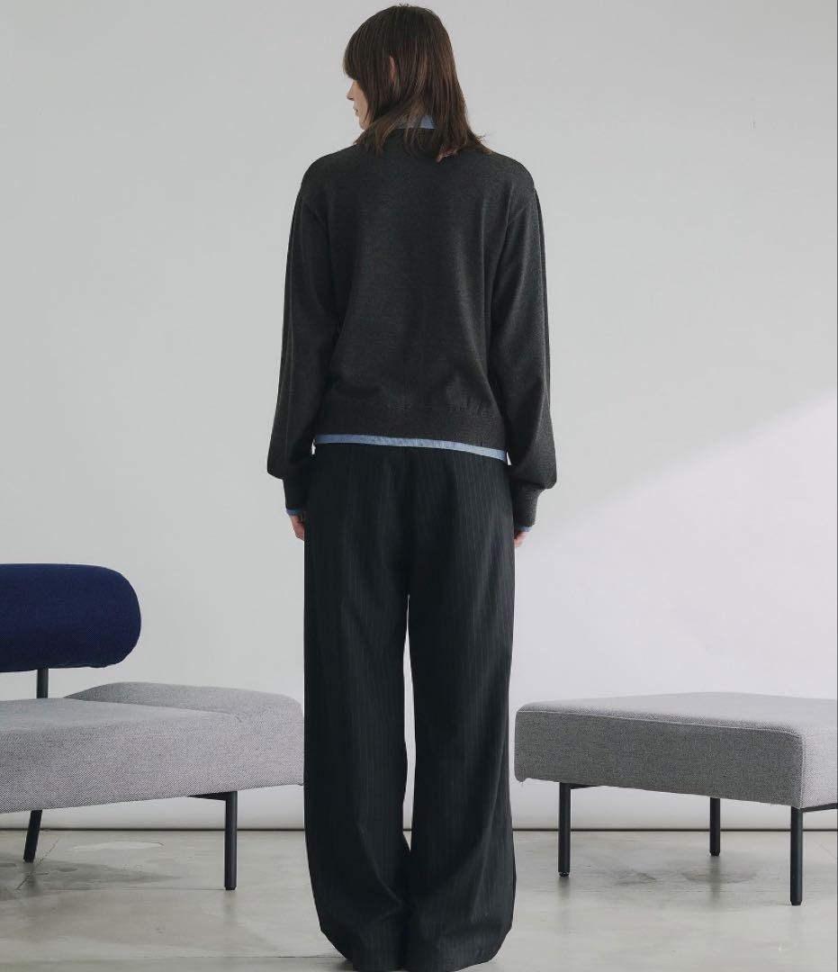 新品　selleglante レイヤードスタイルハイゲージニットシャツ　ブルー