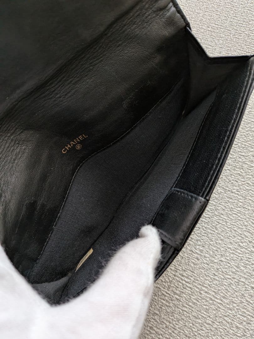シャネル　ビコローレ　長財布　ラムスキン　黒　スマホケース　札入れ　チェーン