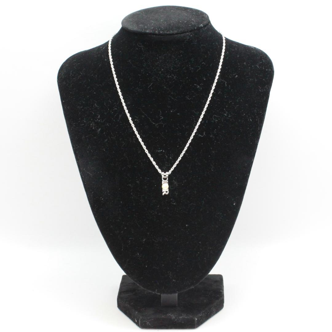 美品 Dior クリスチャンディオール ロゴ パール シルバー ネックレス