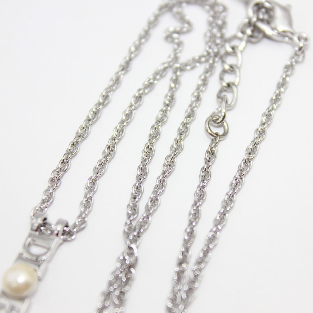 美品 Dior クリスチャンディオール ロゴ パール シルバー ネックレス