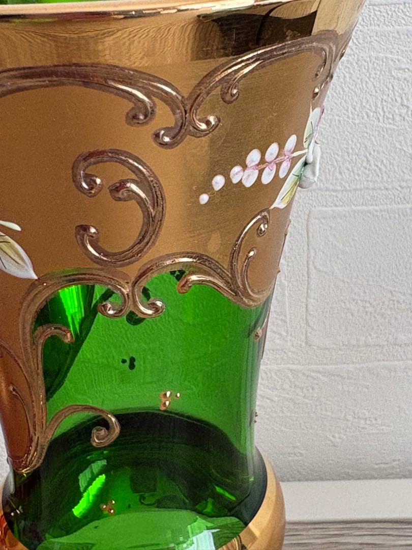 ベネチアングラス 花瓶 2点ペアセット エナメル彩 ムラーノ島 ヴィンテージ