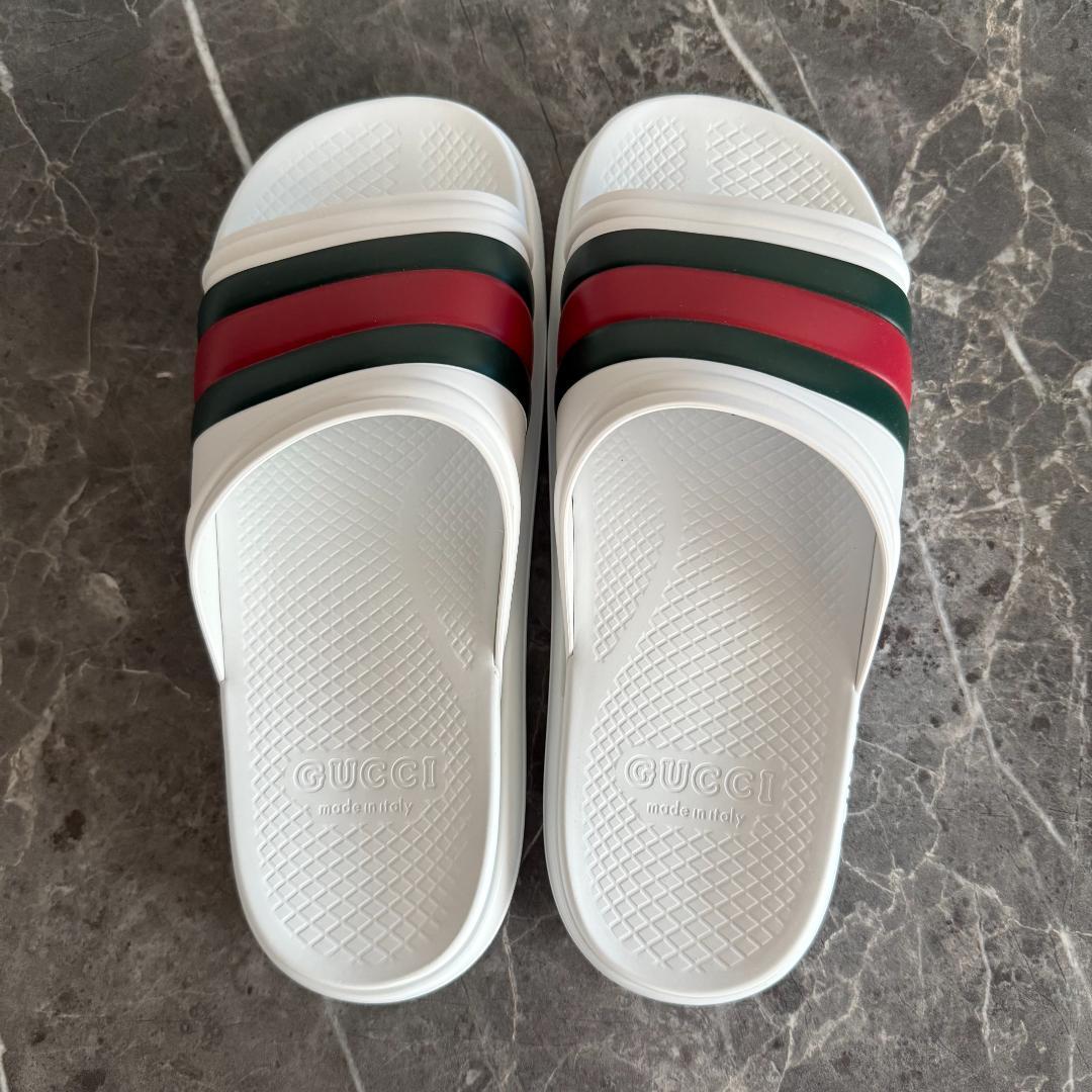 新品未使用 GUCCI ストライプ スライドサンダル ホワイト