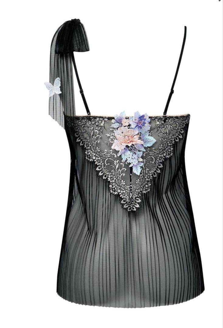 花柄刺繍 シースルーキャミソール ブラック