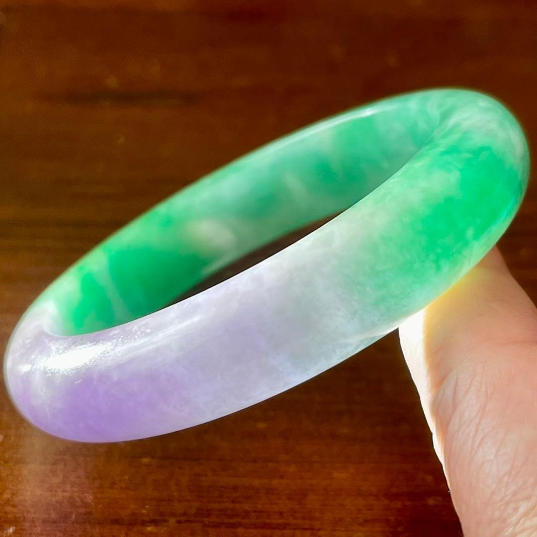 翡翠 氷質 緑 ラベンダー ジェダイト 58.5g 手首内径18cm バングル