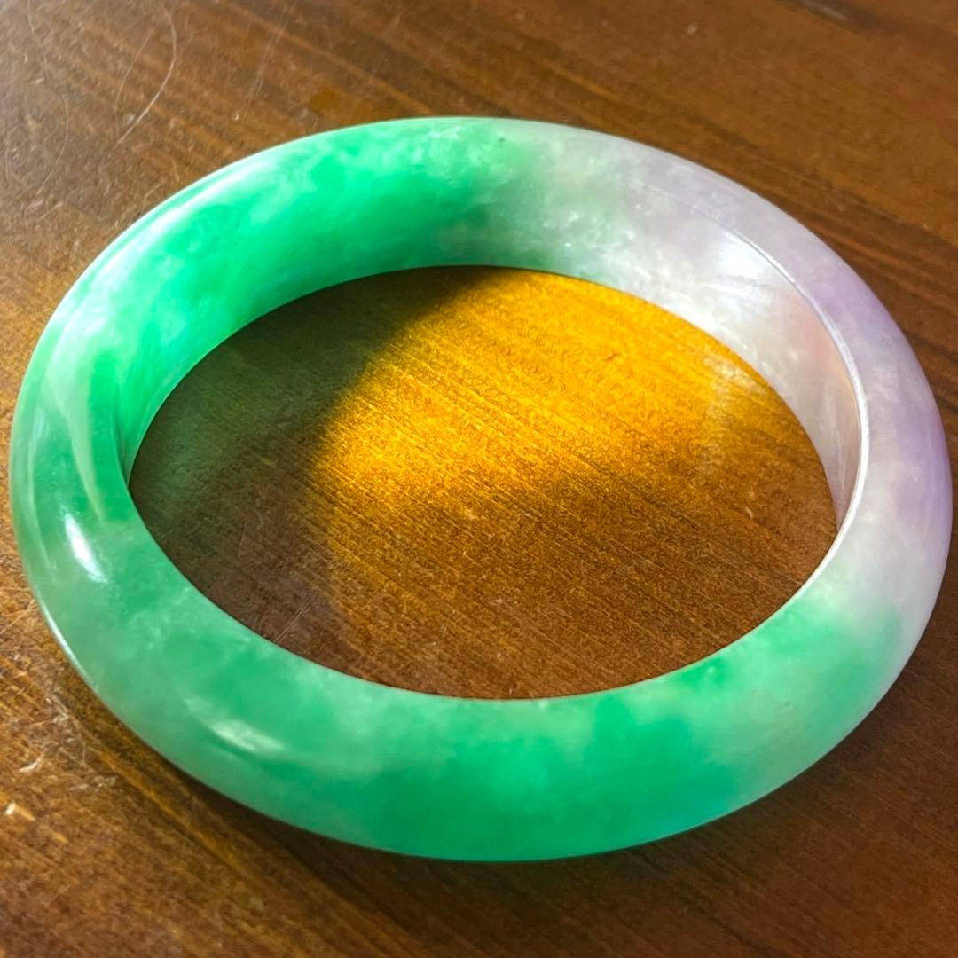 翡翠 氷質 緑 ラベンダー ジェダイト 58.5g 手首内径18cm バングル