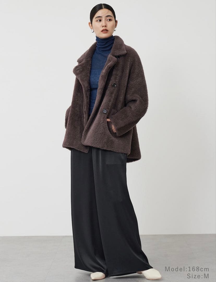 試着のみ　PLST フェザーヤーンニットコート　ブラウン　S