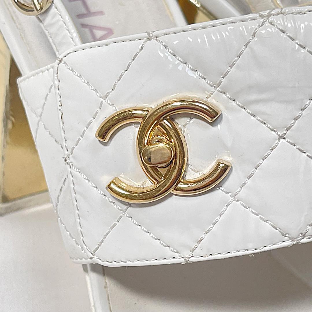 CHANEL シャネル パテント ココマーク サンダル ホワイト 37 1/2