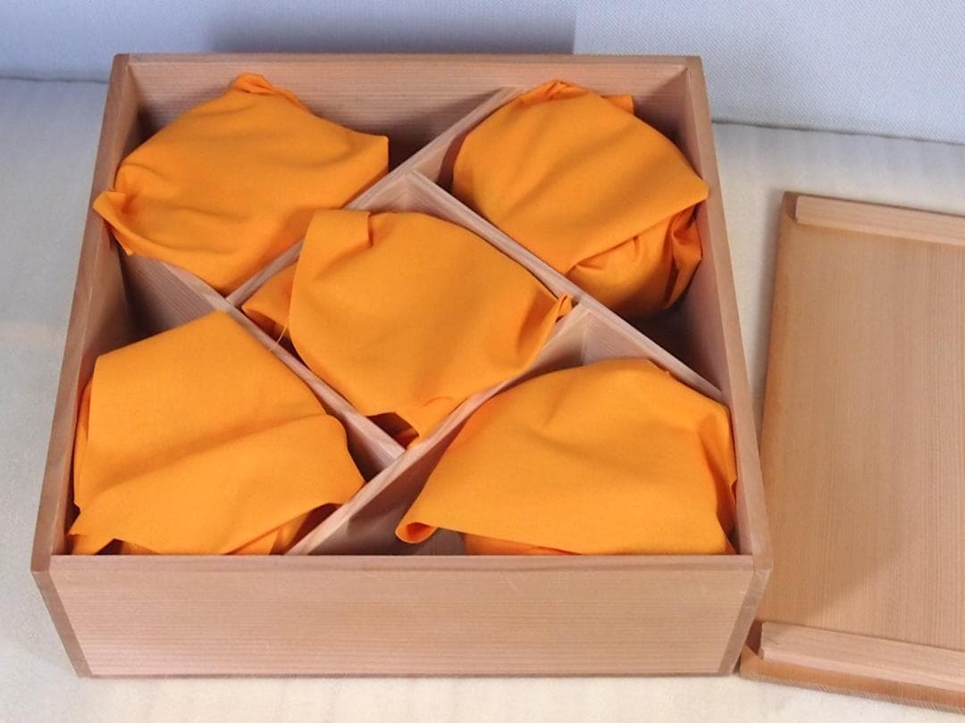 【美品】輪島塗 西久保田漆器店 朱塗 桔梗蒔絵 小吸物椀 5客 瓢型 漆器/食器