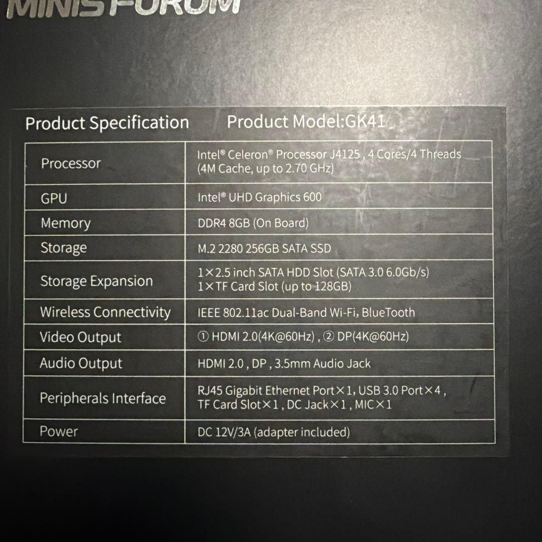 コンピュータ・IT MINISFORUM GK41 Windows 11 Pro SSD256GB