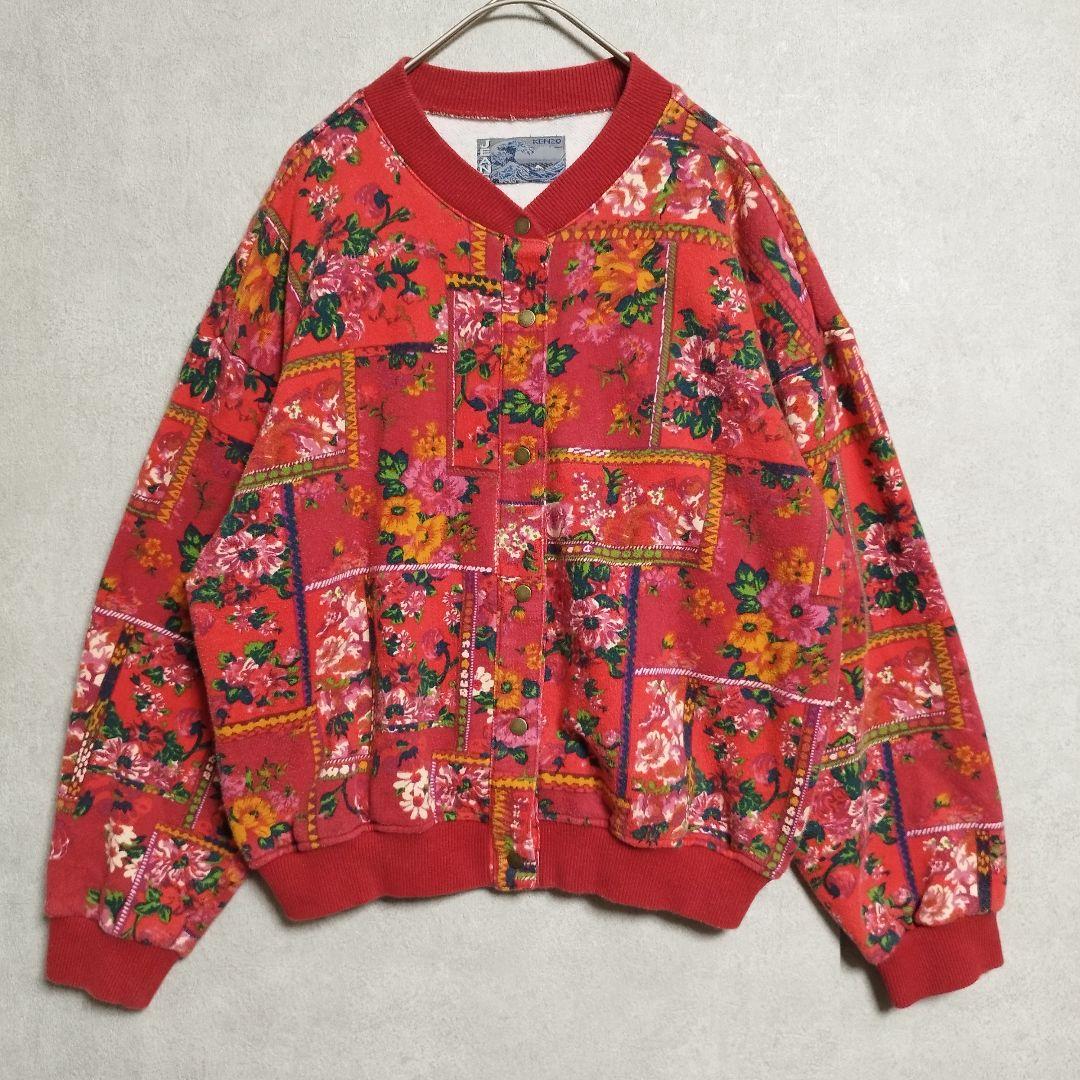 ​希少)KENZO JEANS ケンゾー 花柄 スウェットカーディガン 北斎タグ