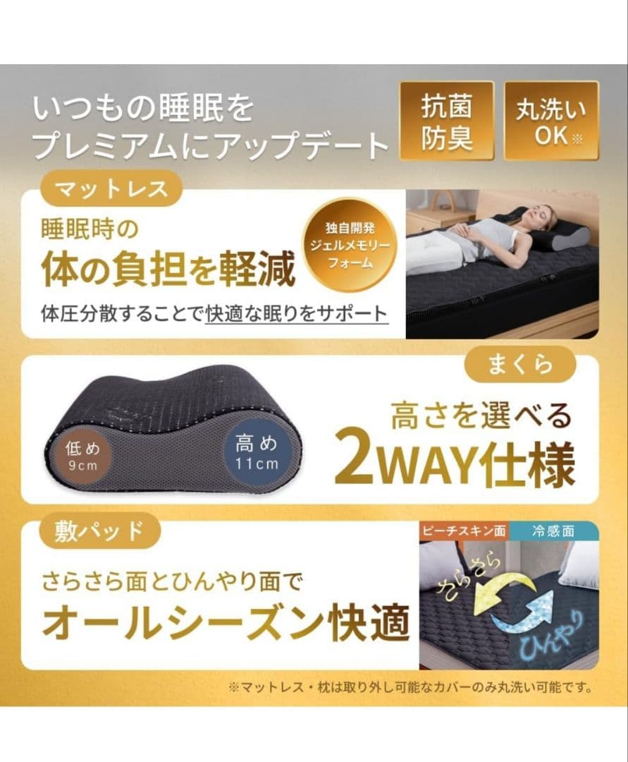 最終値下げ　GOKUMIN プレミアム　低反発　3点セット 　シングル